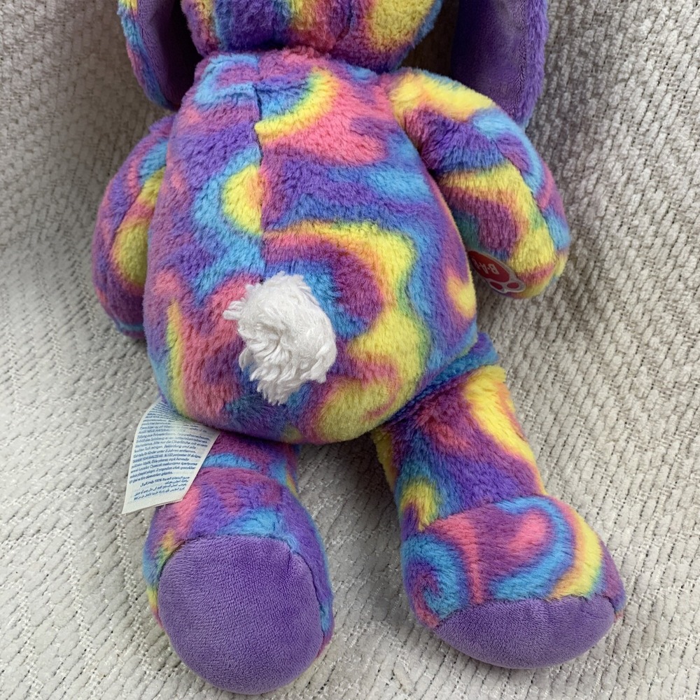 Build a Bear Bunny Rabbit Plush Stuffed Animal Rainbow Tie Dye Colorful‎ Pastel - Picture 13 of 14